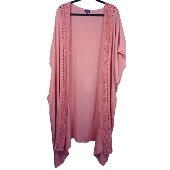 Coco+Carmen Kiara Lightweight Open Front Kimono Wrap Crochet Lace Trim One Size - Picture 4 of 8
